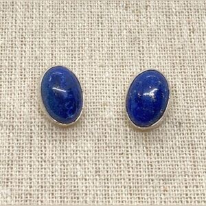 Vtg Navajo Sterling Silver & Lapis Lazuli Oval Shaped Stud Earrings 14mm x 11mm